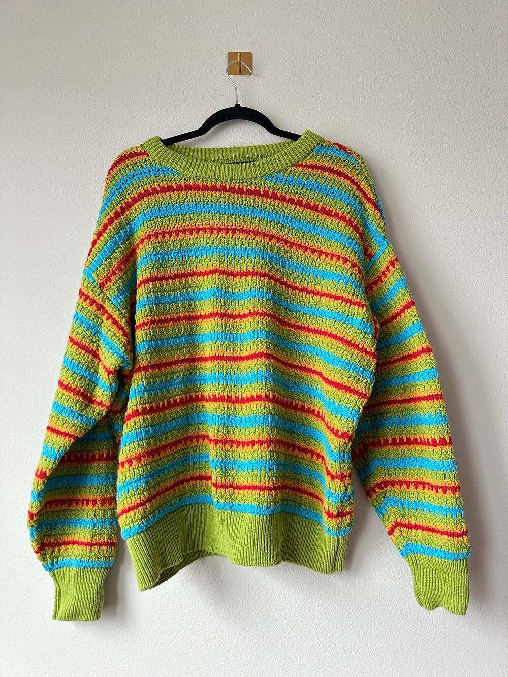 PacSun Crochet Stripe Sweater XL Oversized Colorful Cotton Boho Festival
